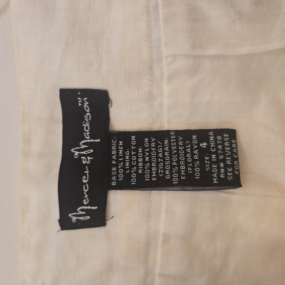 Mercer & Madison Linen Embroidered Ribbon Boho Cottage Skirt White Size 4 - Picture 7 of 8